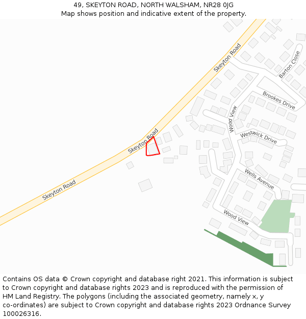 49, SKEYTON ROAD, NORTH WALSHAM, NR28 0JG: Location map and indicative extent of plot