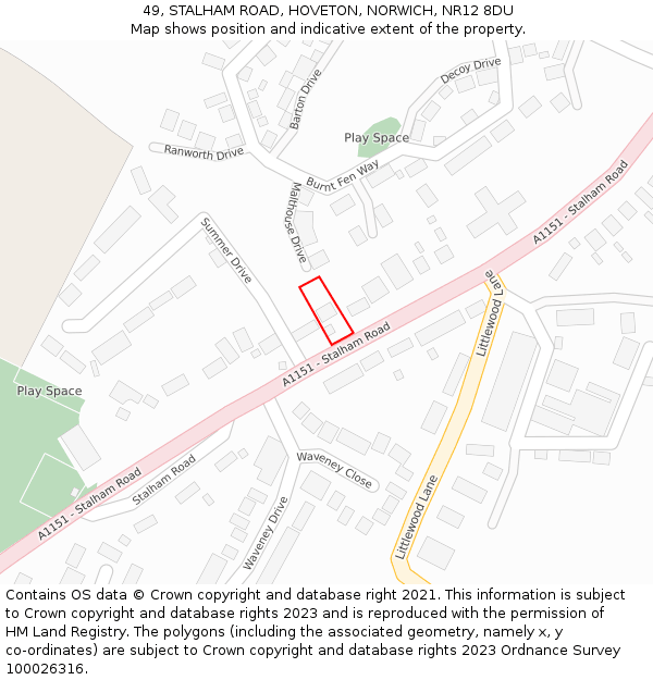 49, STALHAM ROAD, HOVETON, NORWICH, NR12 8DU: Location map and indicative extent of plot