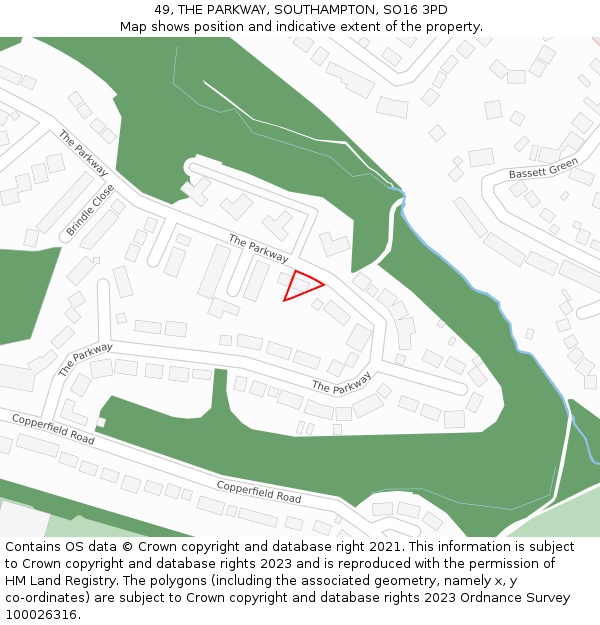 49, THE PARKWAY, SOUTHAMPTON, SO16 3PD: Location map and indicative extent of plot