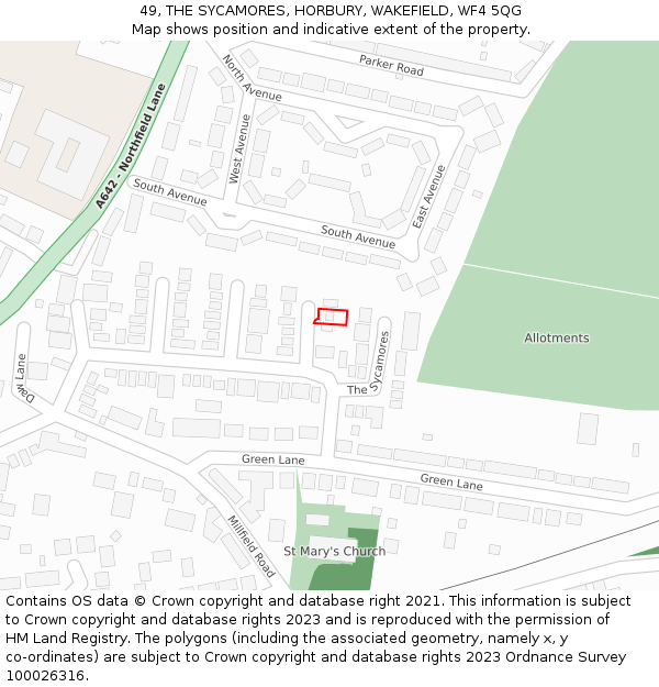 49, THE SYCAMORES, HORBURY, WAKEFIELD, WF4 5QG: Location map and indicative extent of plot