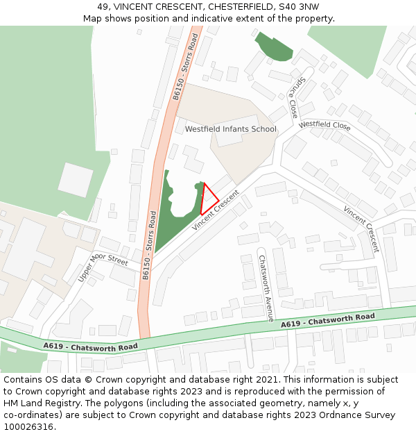 49, VINCENT CRESCENT, CHESTERFIELD, S40 3NW: Location map and indicative extent of plot