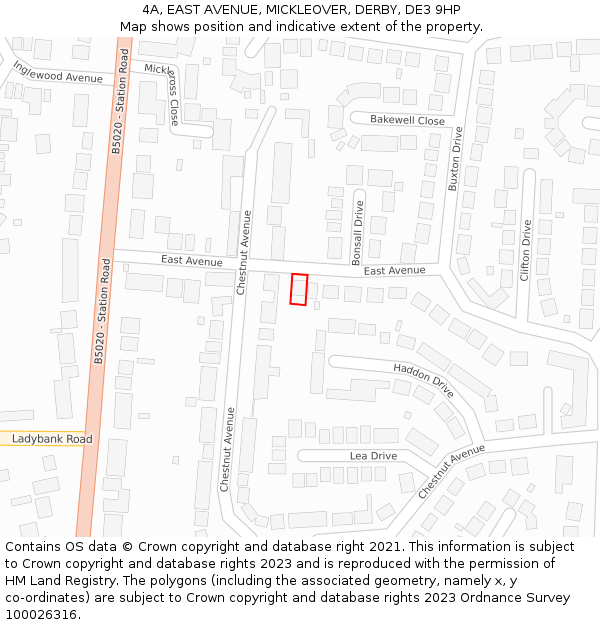 4A, EAST AVENUE, MICKLEOVER, DERBY, DE3 9HP: Location map and indicative extent of plot