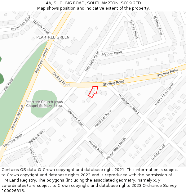 4A, SHOLING ROAD, SOUTHAMPTON, SO19 2ED: Location map and indicative extent of plot