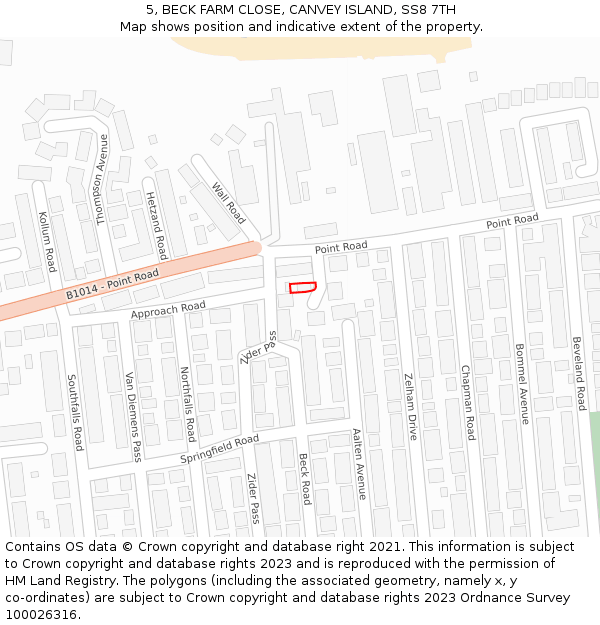 5, BECK FARM CLOSE, CANVEY ISLAND, SS8 7TH: Location map and indicative extent of plot