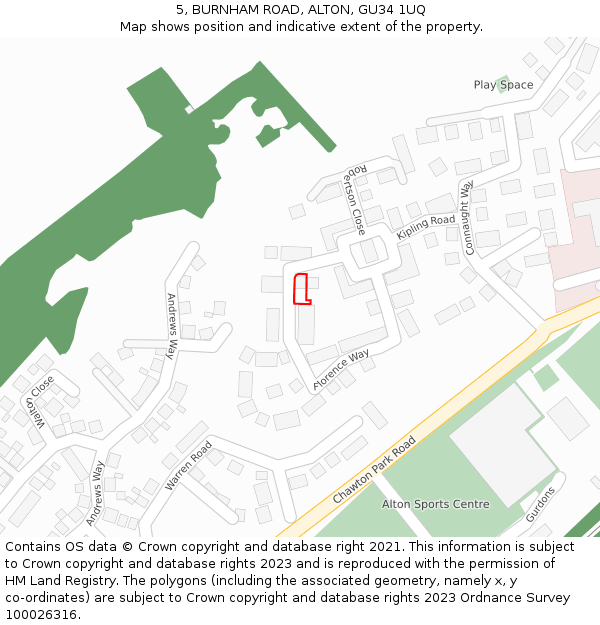5, BURNHAM ROAD, ALTON, GU34 1UQ: Location map and indicative extent of plot
