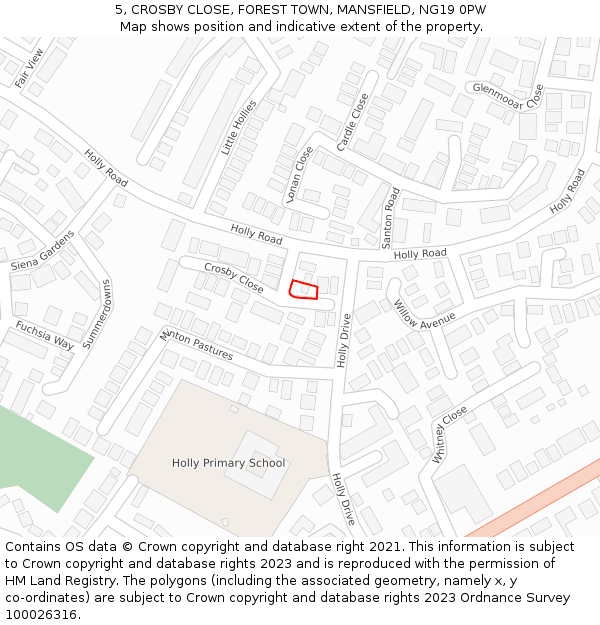 5, CROSBY CLOSE, FOREST TOWN, MANSFIELD, NG19 0PW: Location map and indicative extent of plot