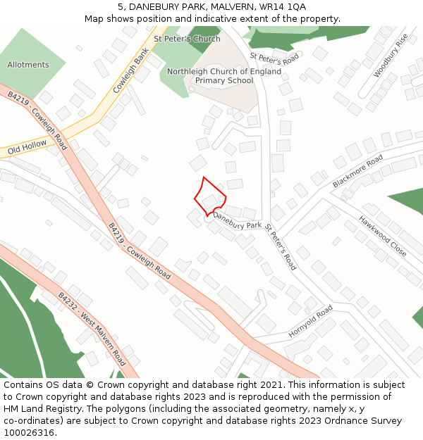 5, DANEBURY PARK, MALVERN, WR14 1QA: Location map and indicative extent of plot