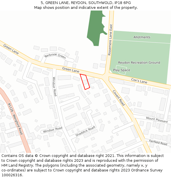 5, GREEN LANE, REYDON, SOUTHWOLD, IP18 6PG: Location map and indicative extent of plot