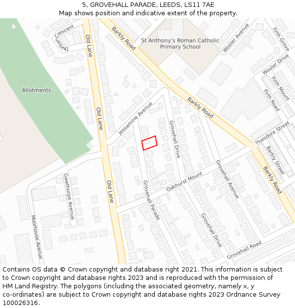 5, GROVEHALL PARADE, LEEDS, LS11 7AE: Location map and indicative extent of plot