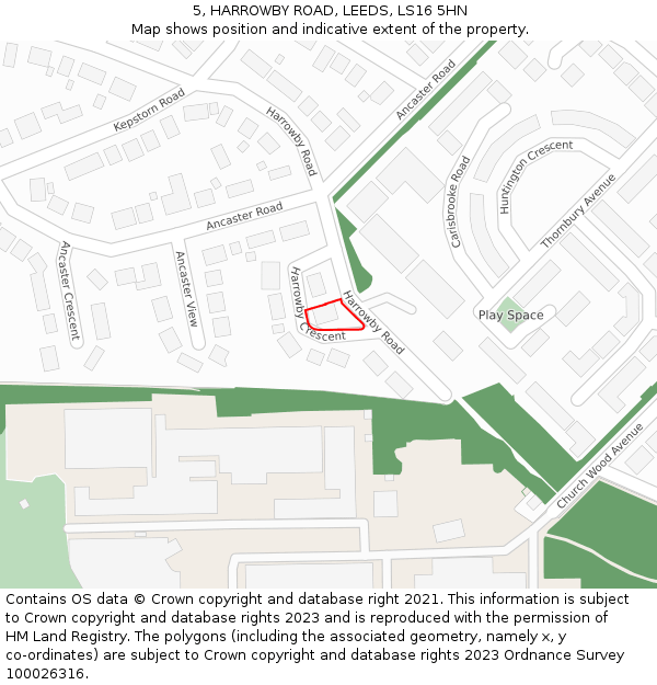5, HARROWBY ROAD, LEEDS, LS16 5HN: Location map and indicative extent of plot