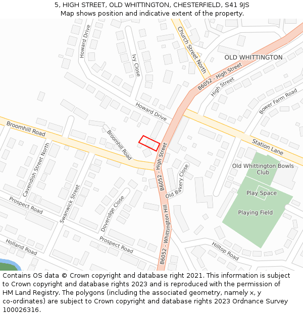 5, HIGH STREET, OLD WHITTINGTON, CHESTERFIELD, S41 9JS: Location map and indicative extent of plot