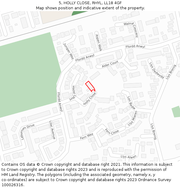 5, HOLLY CLOSE, RHYL, LL18 4GF: Location map and indicative extent of plot