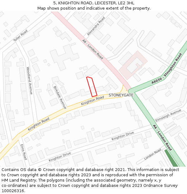 5, KNIGHTON ROAD, LEICESTER, LE2 3HL: Location map and indicative extent of plot