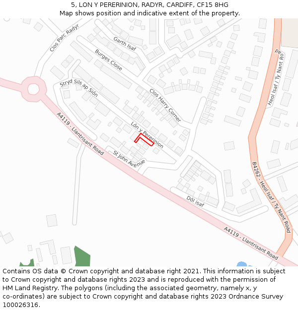 5, LON Y PERERINION, RADYR, CARDIFF, CF15 8HG: Location map and indicative extent of plot
