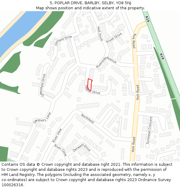 5, POPLAR DRIVE, BARLBY, SELBY, YO8 5NJ: Location map and indicative extent of plot