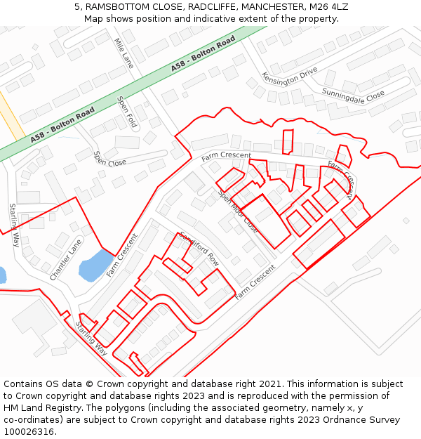 5, RAMSBOTTOM CLOSE, RADCLIFFE, MANCHESTER, M26 4LZ: Location map and indicative extent of plot