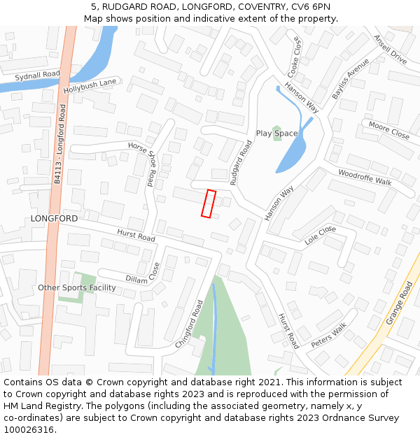 5, RUDGARD ROAD, LONGFORD, COVENTRY, CV6 6PN: Location map and indicative extent of plot