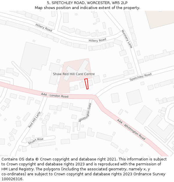 5, SPETCHLEY ROAD, WORCESTER, WR5 2LP: Location map and indicative extent of plot