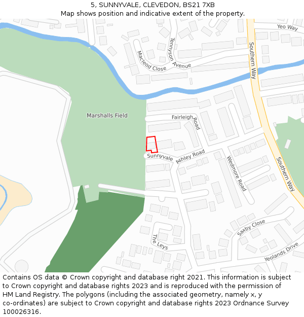 5, SUNNYVALE, CLEVEDON, BS21 7XB: Location map and indicative extent of plot
