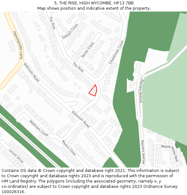5, THE RISE, HIGH WYCOMBE, HP13 7BB: Location map and indicative extent of plot