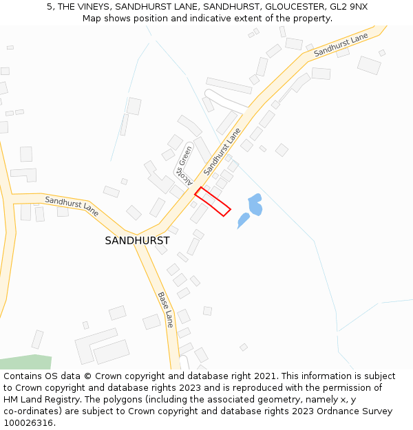 5, THE VINEYS, SANDHURST LANE, SANDHURST, GLOUCESTER, GL2 9NX: Location map and indicative extent of plot