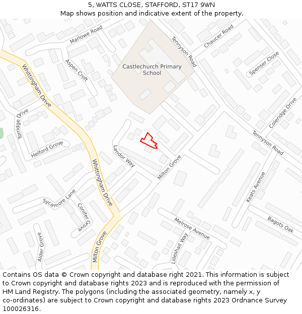 5, WATTS CLOSE, STAFFORD, ST17 9WN: Location map and indicative extent of plot