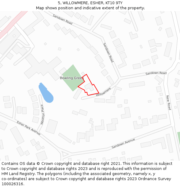 5, WILLOWMERE, ESHER, KT10 9TY: Location map and indicative extent of plot
