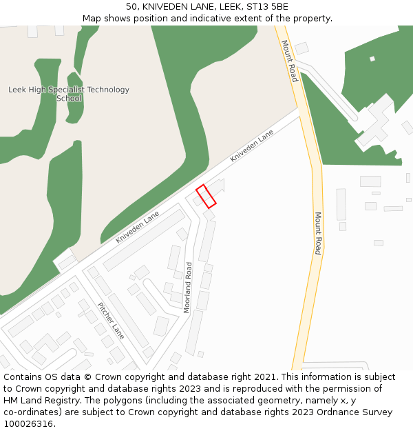 50, KNIVEDEN LANE, LEEK, ST13 5BE: Location map and indicative extent of plot