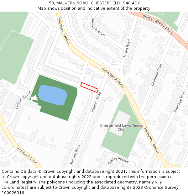 50, MALVERN ROAD, CHESTERFIELD, S40 4DY: Location map and indicative extent of plot