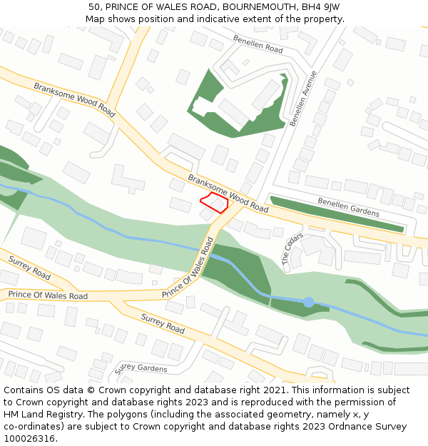 50, PRINCE OF WALES ROAD, BOURNEMOUTH, BH4 9JW: Location map and indicative extent of plot
