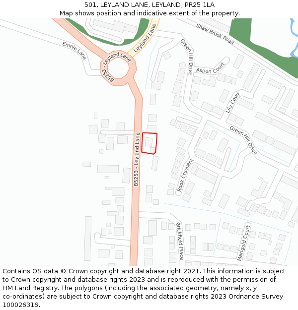 501, LEYLAND LANE, LEYLAND, PR25 1LA: Location map and indicative extent of plot