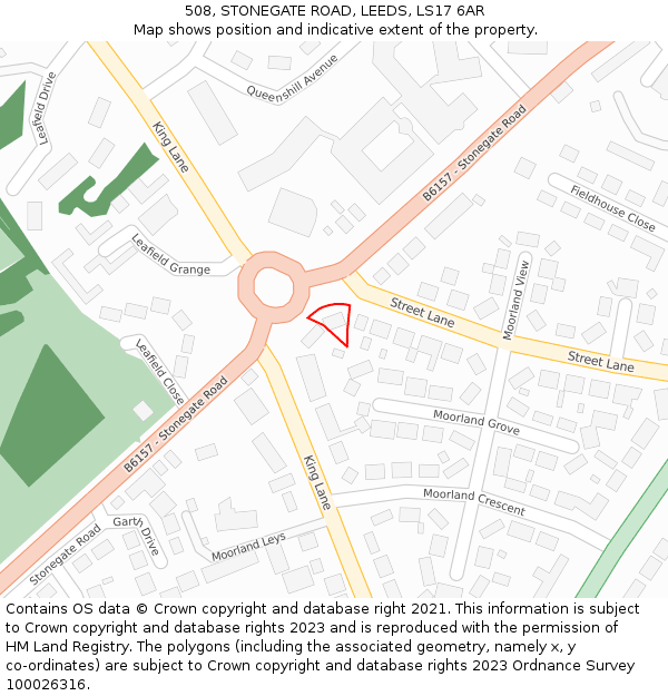 508, STONEGATE ROAD, LEEDS, LS17 6AR: Location map and indicative extent of plot
