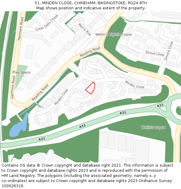 51, MINDEN CLOSE, CHINEHAM, BASINGSTOKE, RG24 8TH: Location map and indicative extent of plot