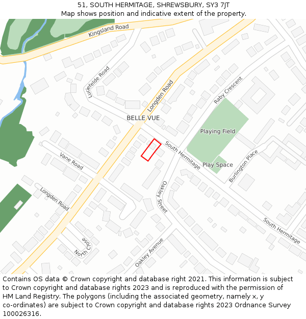 51, SOUTH HERMITAGE, SHREWSBURY, SY3 7JT: Location map and indicative extent of plot