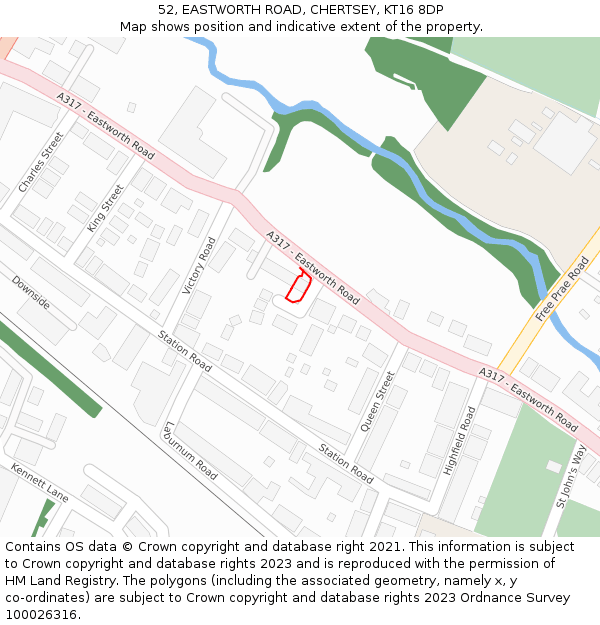 52, EASTWORTH ROAD, CHERTSEY, KT16 8DP: Location map and indicative extent of plot