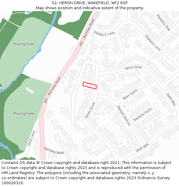 52, HERON DRIVE, WAKEFIELD, WF2 6SP: Location map and indicative extent of plot