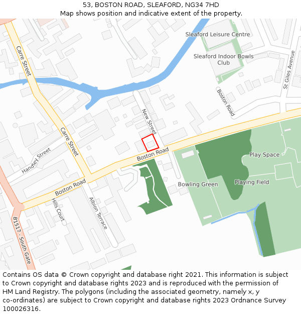 53, BOSTON ROAD, SLEAFORD, NG34 7HD: Location map and indicative extent of plot