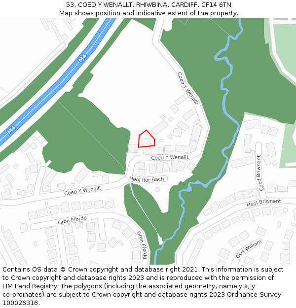 53, COED Y WENALLT, RHIWBINA, CARDIFF, CF14 6TN: Location map and indicative extent of plot