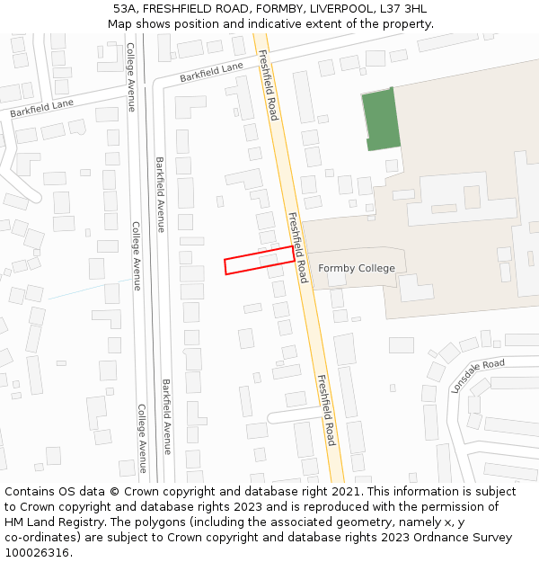 53A, FRESHFIELD ROAD, FORMBY, LIVERPOOL, L37 3HL: Location map and indicative extent of plot