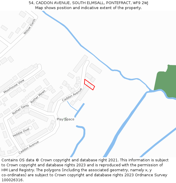 54, CADDON AVENUE, SOUTH ELMSALL, PONTEFRACT, WF9 2WJ: Location map and indicative extent of plot