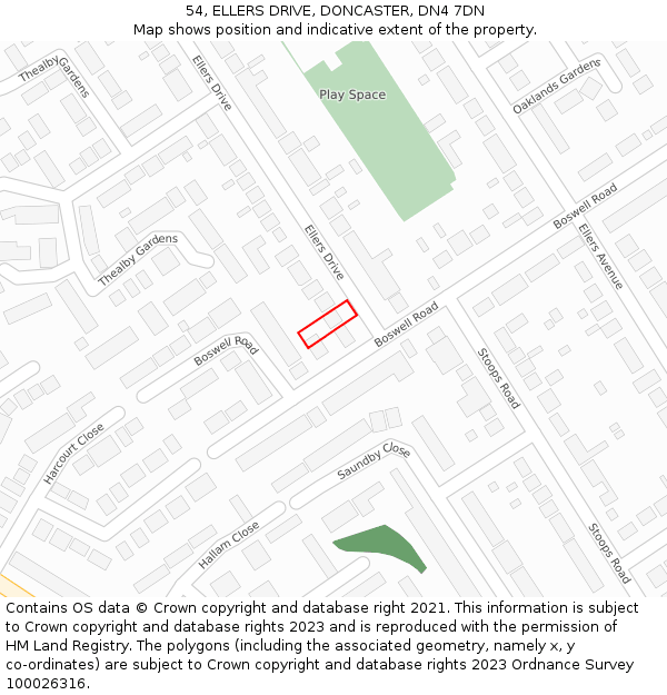 54, ELLERS DRIVE, DONCASTER, DN4 7DN: Location map and indicative extent of plot