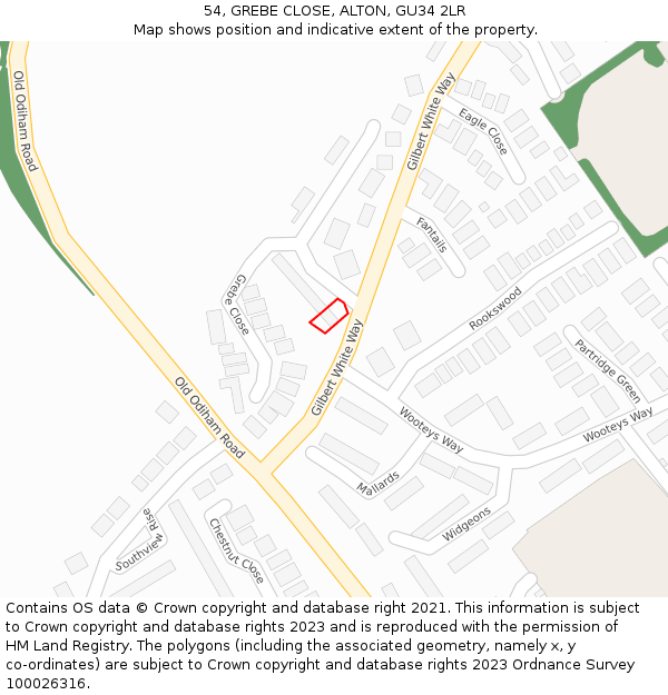54, GREBE CLOSE, ALTON, GU34 2LR: Location map and indicative extent of plot