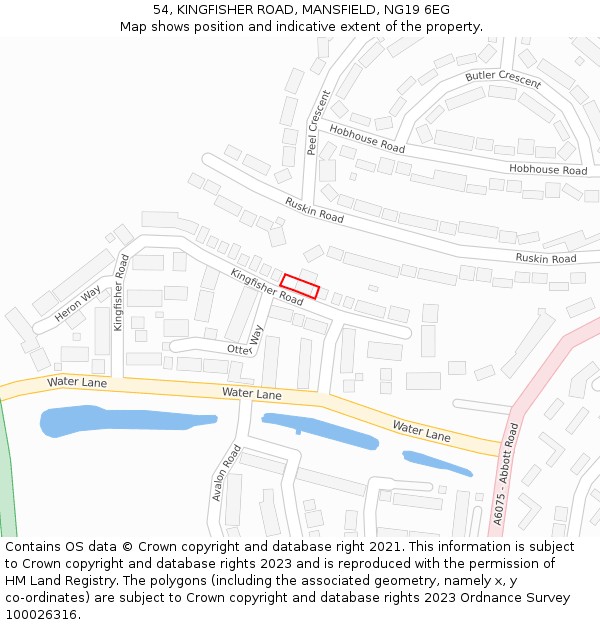 54, KINGFISHER ROAD, MANSFIELD, NG19 6EG: Location map and indicative extent of plot
