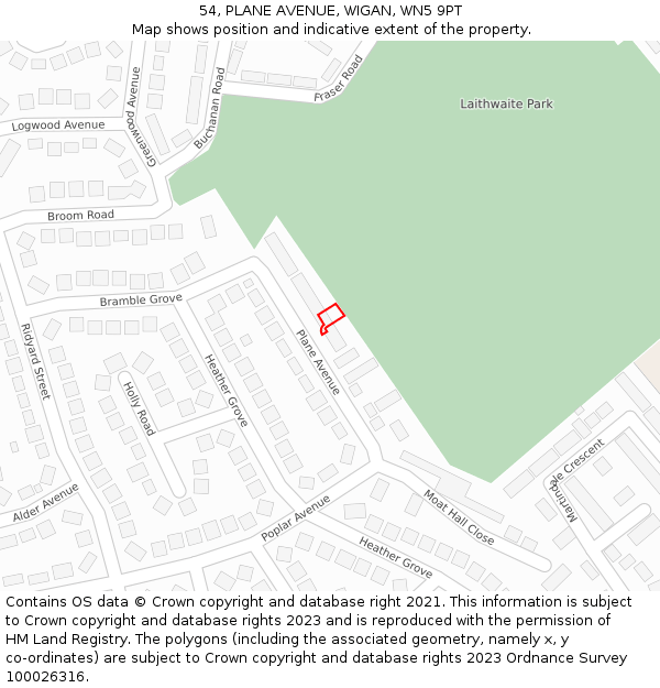 54, PLANE AVENUE, WIGAN, WN5 9PT: Location map and indicative extent of plot