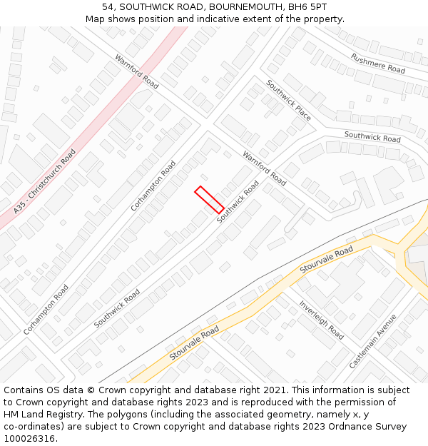 54, SOUTHWICK ROAD, BOURNEMOUTH, BH6 5PT: Location map and indicative extent of plot