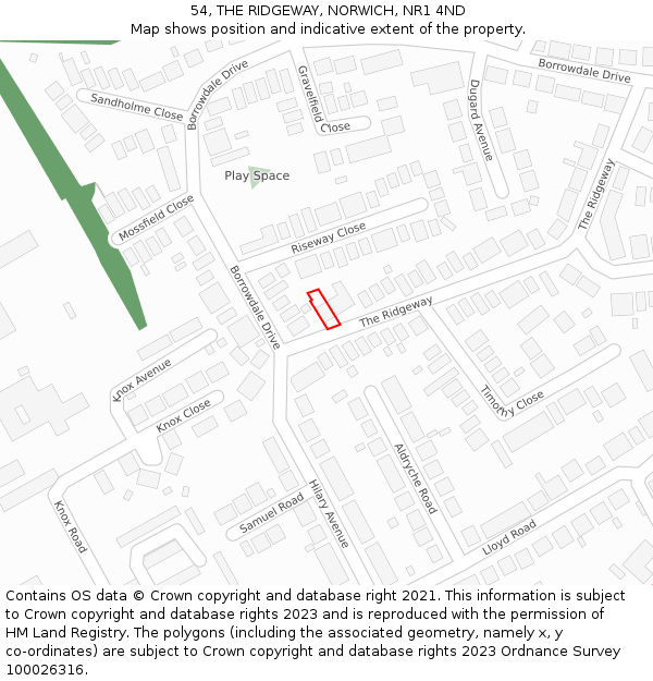 54, THE RIDGEWAY, NORWICH, NR1 4ND: Location map and indicative extent of plot