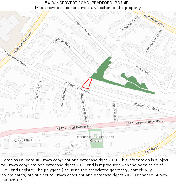 54, WINDERMERE ROAD, BRADFORD, BD7 4RH: Location map and indicative extent of plot
