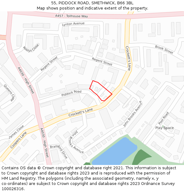 55, PIDDOCK ROAD, SMETHWICK, B66 3BL: Location map and indicative extent of plot