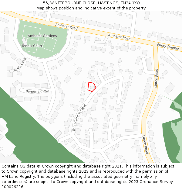55, WINTERBOURNE CLOSE, HASTINGS, TN34 1XQ: Location map and indicative extent of plot