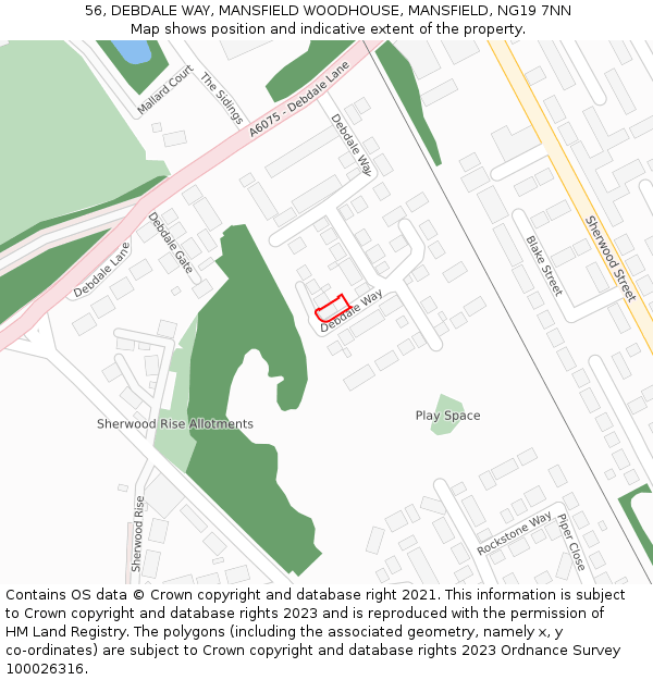 56, DEBDALE WAY, MANSFIELD WOODHOUSE, MANSFIELD, NG19 7NN: Location map and indicative extent of plot